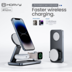 Magnetic Wireless Charger All in one, Apple Phone Magnetic Charger, Sleek Design, Foldable and travel friendly phone chager, Fast charging magnetic charger (Metallic Black) - Image 3