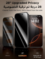 UGREEN for iPhone 17/16 Pro Screen Protector Privacy 6.3'' 100% Privacy Protection Ultimate Drop Protection 1:1 Full Coverage Anti Spy Screen Protector 9H+ Tempered Glass Fit for Most Case 2 Pack - Image 2