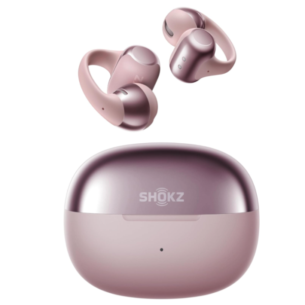 SHOKZ OpenDots ONE Open Ear Headphones, Premium Dolby Audio 6.5g Clip On Earbuds Bluetooth 5.4, Wireless Earphones with Mic, Fast Charging 40 hrs Playtime, IP54, with Cleaning Cloth,for Walking- Pink